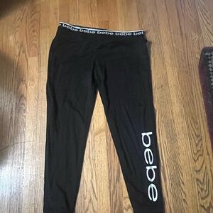 Bebe Black Leggings/Sleepwear with White Logo Band